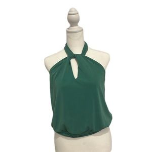 Kelly Green Cupro Twist Neck Halter Top-